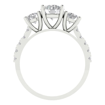 2 .02 ct Brilliant Round Cut Natural Diamond Stone Clarity VS1-2 Color G-H White Gold Solitaire with Accents Three-Stone Ring