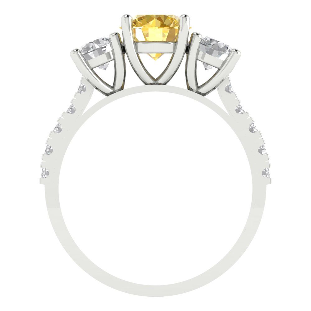 1.97 cttw Zirconia Simulated Yellow Diamond Three-Stone Engagement Ring - Solid Gold (VVS1, Round Cut,6.5mm)
