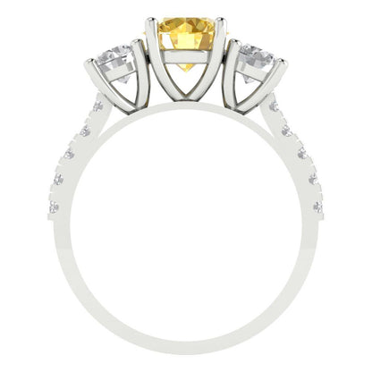 1.97 cttw Zirconia Simulated Yellow Diamond Three-Stone Engagement Ring - Solid Gold (VVS1, Round Cut,6.5mm)