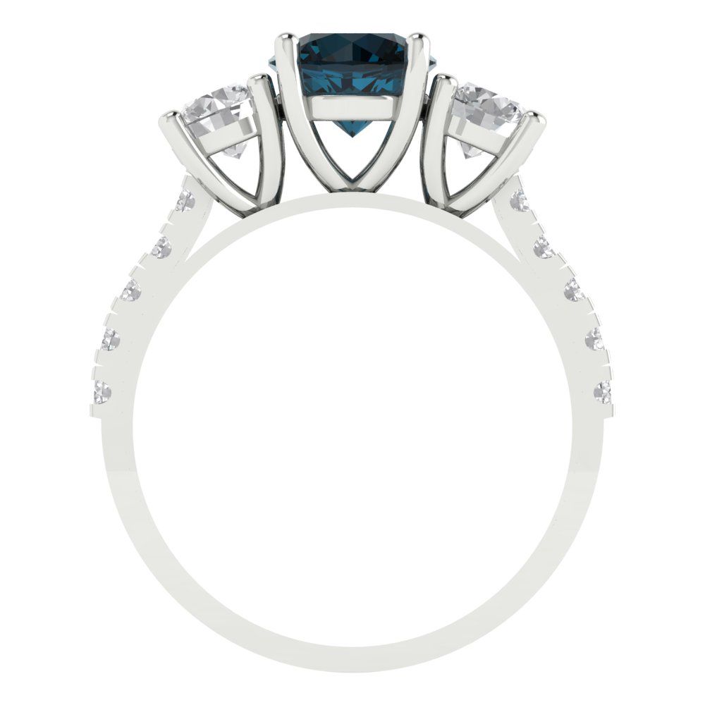 1.97 cttw Natural London Blue Topaz Three-Stone Engagement Ring - Solid Gold (Round Cut,6.5mm)