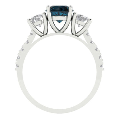 1.97 cttw Natural London Blue Topaz Three-Stone Engagement Ring - Solid Gold (Round Cut,6.5mm)