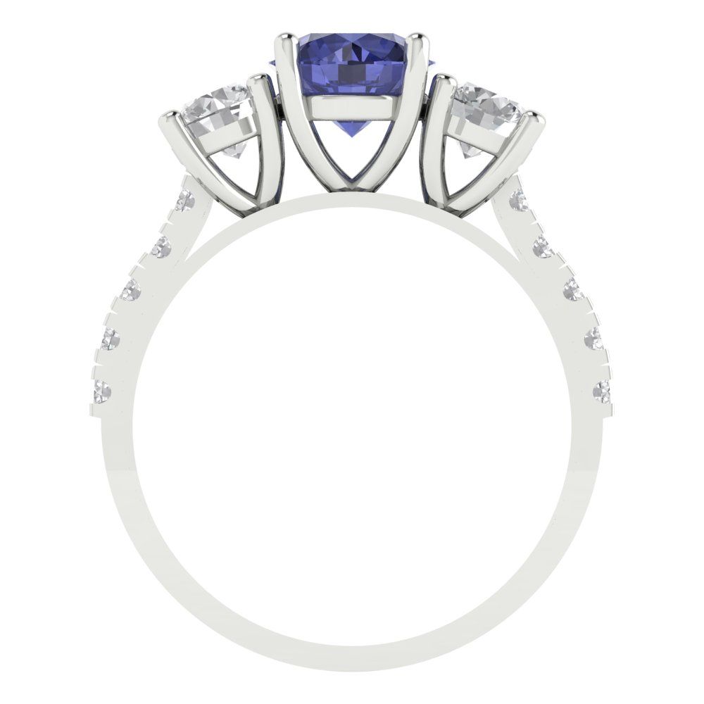 1.97 cttw Simulated Tanzanite Three-Stone Engagement Ring - Solid Gold (Round Cut,6.5mm)
