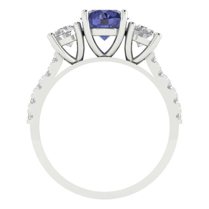 1.97 cttw Simulated Tanzanite Three-Stone Engagement Ring - Solid Gold (Round Cut,6.5mm)