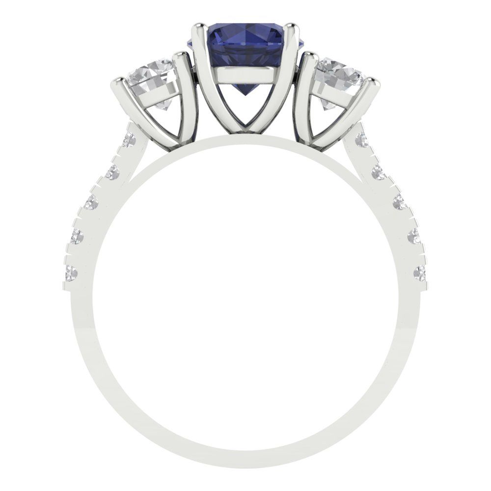 1.97 cttw Simulated Blue Sapphire Three-Stone Engagement Ring - Solid Gold (Round Cut,6.5mm)