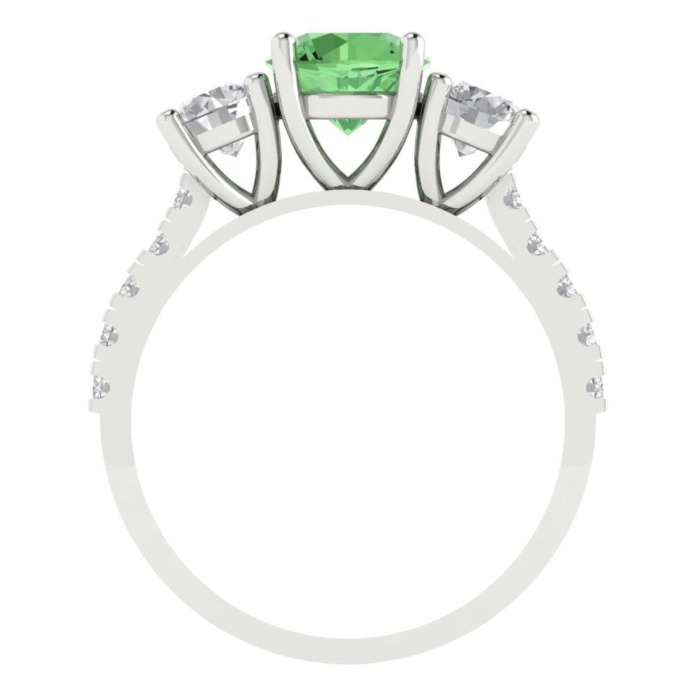 1.97 cttw Zirconia Simulated Green Diamond Three-Stone Engagement Ring - Solid Gold (VVS1, Round Cut,6.5mm)