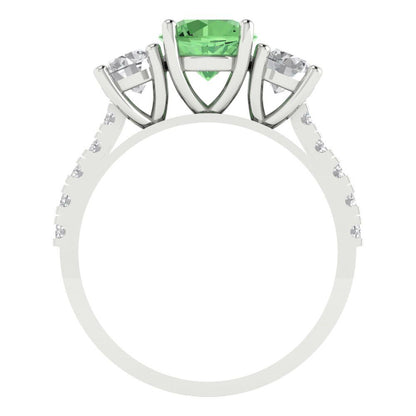 1.97 cttw Zirconia Simulated Green Diamond Three-Stone Engagement Ring - Solid Gold (VVS1, Round Cut,6.5mm)
