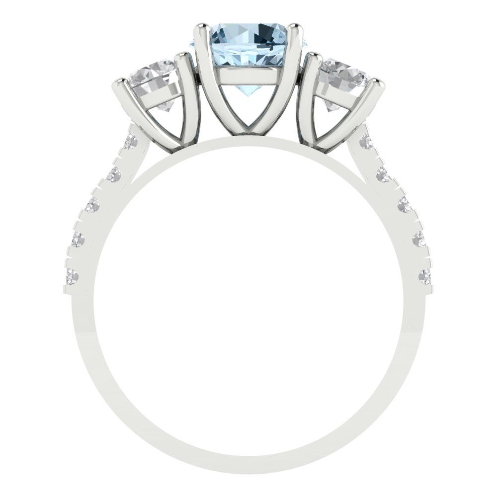 1.97 cttw Natural Sky Blue Topaz Three-Stone Engagement Ring - Solid Gold (Round Cut,6.5mm)