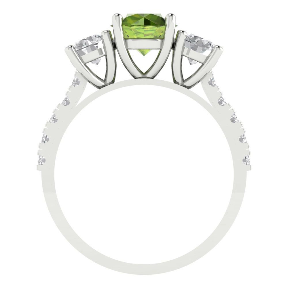 1.97 cttw Natural Peridot Three-Stone Engagement Ring - Solid Gold (Round Cut,6.5mm)