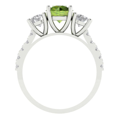 1.97 cttw Natural Peridot Three-Stone Engagement Ring - Solid Gold (Round Cut,6.5mm)