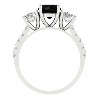 1.97 cttw Natural Onyx Three-Stone Engagement Ring - Solid Gold (Round Cut,6.5mm)