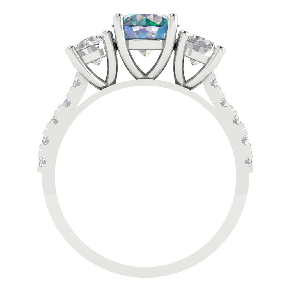 1.97 cttw Blue Moissanite Three-Stone Engagement Ring - Solid Gold (Round Cut,6.5mm)