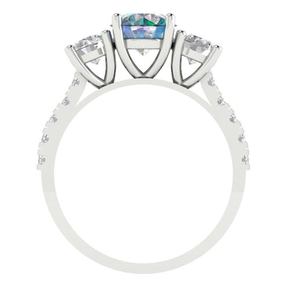 1.97 cttw Blue Moissanite Three-Stone Engagement Ring - Solid Gold (Round Cut,6.5mm)