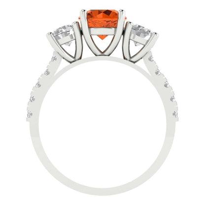 1.97 cttw Simulated Ruby Three-Stone Engagement Ring - Solid Gold (Round Cut,6.5mm)