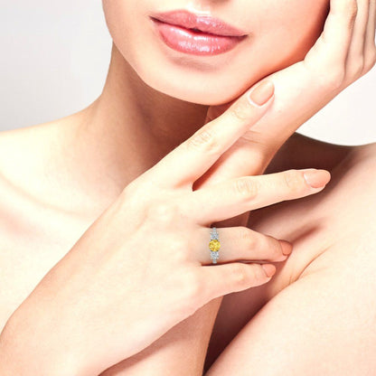 1.97 cttw Zirconia Simulated Yellow Diamond Three-Stone Engagement Ring - Solid Gold (VVS1, Round Cut,6.5mm)