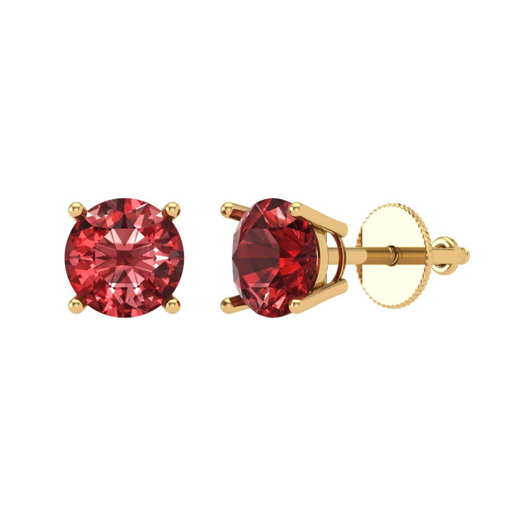 1.5 ctw Garnet Studs Earrings | 6mm Round Cut White Gold Screw back | January Birthstone