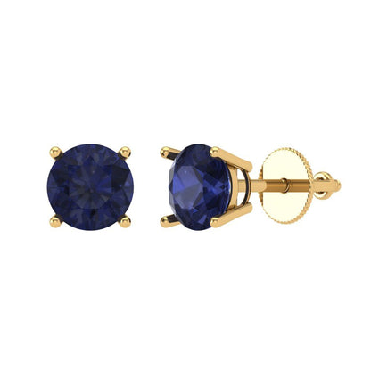1.5 ctw Blue Sapphire Studs Earrings | 6mm Round Cut White Gold Screw back | September Birthstone