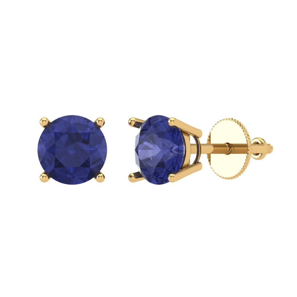 1.5 ctw Tanzanite Studs Earrings | 6mm Round Cut White Gold Screw back | December Birthstone