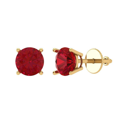 1.5 ctw Ruby Studs Earrings | 6mm Round Cut White Gold Screw back | July Birthstone