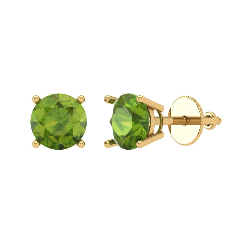 1.5 ctw Peridot Studs Earrings | 6mm Round Cut White Gold Screw back | August Birthstone