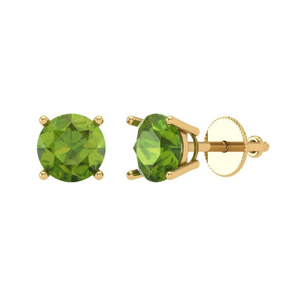 1.5 ctw Peridot Studs Earrings | 6mm Round Cut White Gold Screw back | August Birthstone