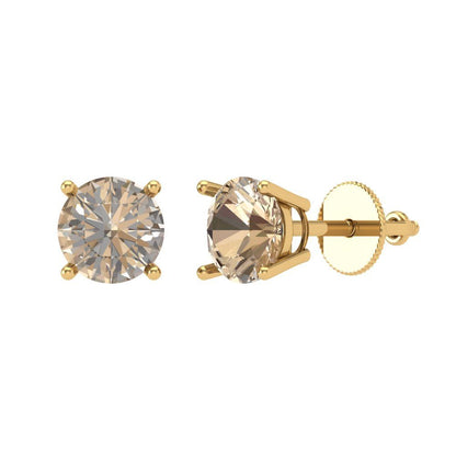 1.5 ctw Yellow Moissanite Studs Earrings | 6mm Round Cut White Gold Screw back | April Birthstone