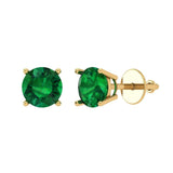 1.5 ct Brilliant Round Cut Solitaire Studs Simulated Emerald Stone Yellow Gold Earrings Screw back