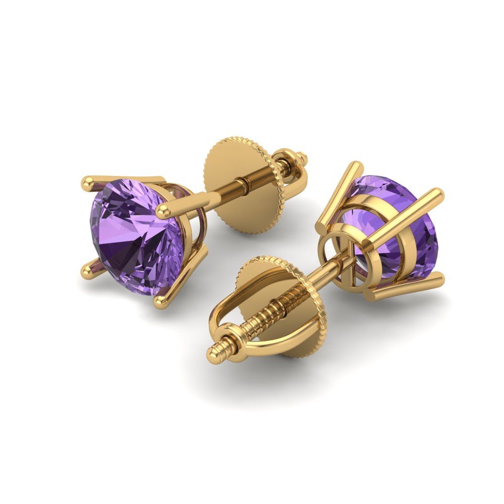 1.5 ctw Alexandrite Studs Earrings | 6mm Round Cut White Gold Screw back | June Birthstone