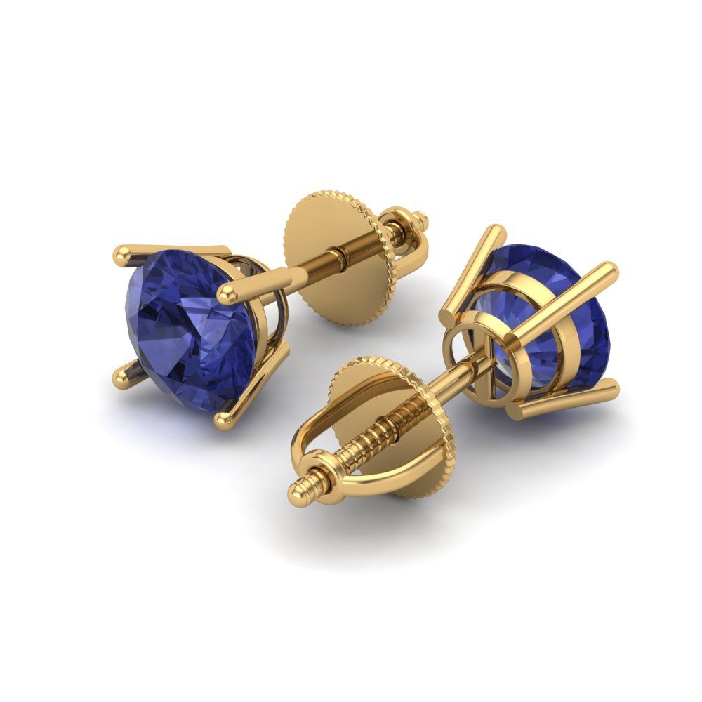 1.5 ctw Tanzanite Studs Earrings | 6mm Round Cut White Gold Screw back | December Birthstone