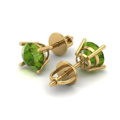 1.5 ctw Peridot Studs Earrings | 6mm Round Cut White Gold Screw back | August Birthstone