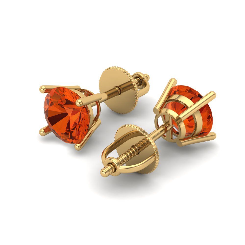 1.5 ctw Red Zirconia Studs Earrings | 6mm Round Cut White Gold Screw back | April Birthstone