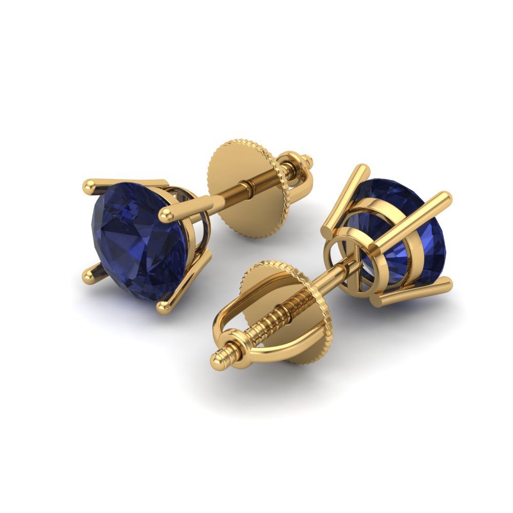 1.5 ctw Blue Sapphire Studs Earrings | 6mm Round Cut White Gold Screw back | September Birthstone