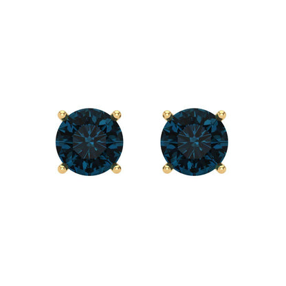 1.5 ctw London Blue Topaz Studs Earrings | 6mm Round Cut White Gold Screw back | December Birthstone
