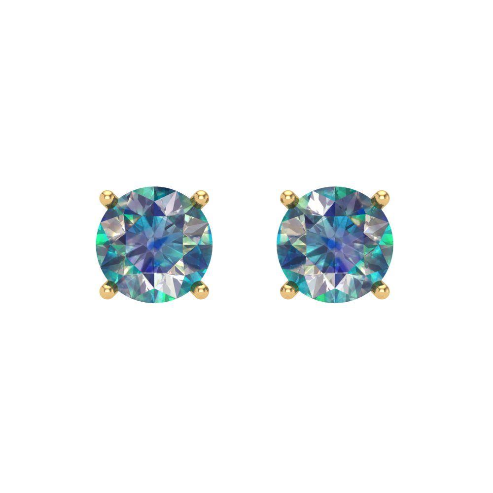 1.5 ctw Blue Moissanite Studs Earrings | 6mm Round Cut White Gold Screw back | April Birthstone