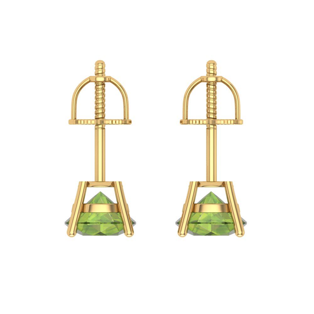 1.5 ctw Peridot Studs Earrings | 6mm Round Cut White Gold Screw back | August Birthstone