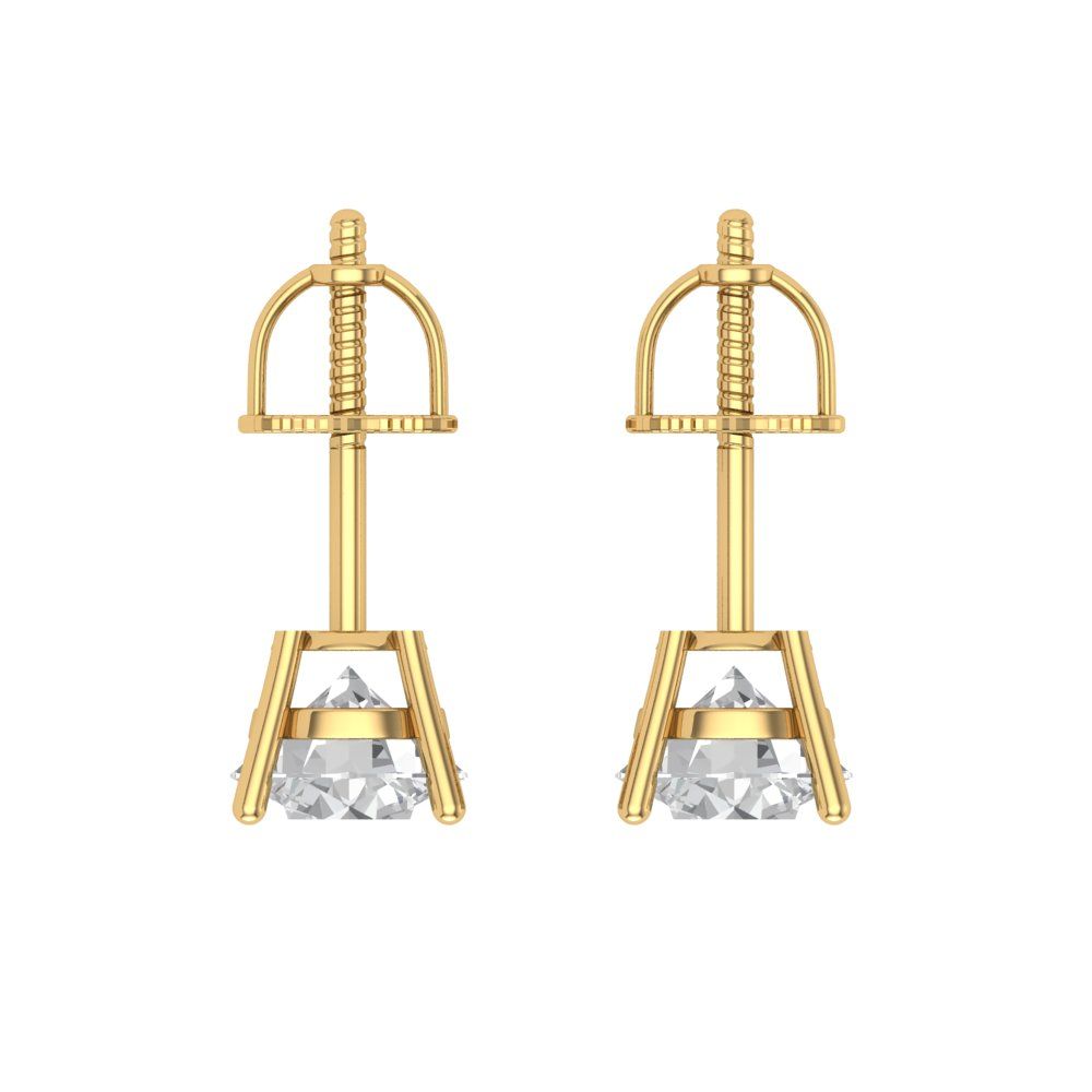 1.5 ctw White Sapphire Studs Earrings | 6mm Round Cut White Gold Screw back | April Birthstone