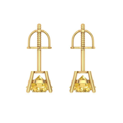 1.5 ctw Citrine Studs Earrings | 6mm Round Cut White Gold Screw back | November Birthstone