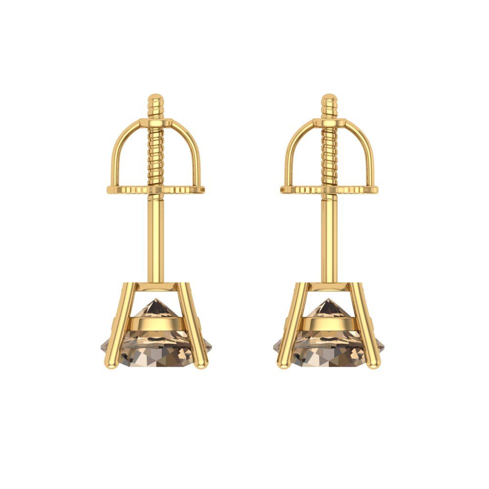 1.5 ctw Champagne Studs Earrings | 6mm Round Cut White Gold Screw back | April Birthstone