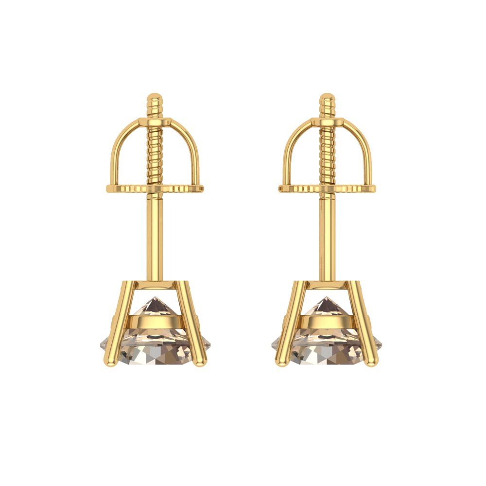 1.5 ctw Yellow Moissanite Studs Earrings | 6mm Round Cut White Gold Screw back | April Birthstone