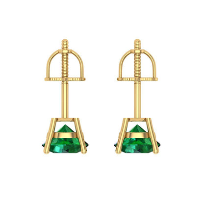 1.5 ctw Emerald Studs Earrings | 6mm Round Cut White Gold Screw back | May Birthstone