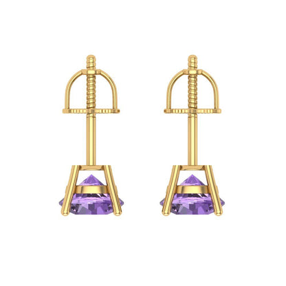 1.5 ctw Alexandrite Studs Earrings | 6mm Round Cut White Gold Screw back | June Birthstone