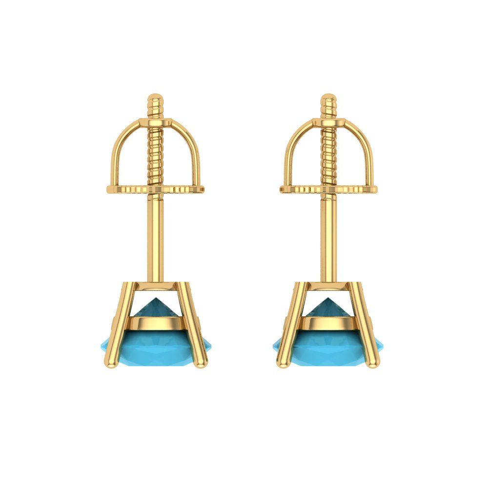 1.5 ctw Turquoise Studs Earrings | 6mm Round Cut White Gold Screw back | December Birthstone