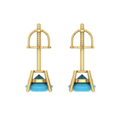 1.5 ctw Turquoise Studs Earrings | 6mm Round Cut White Gold Screw back | December Birthstone