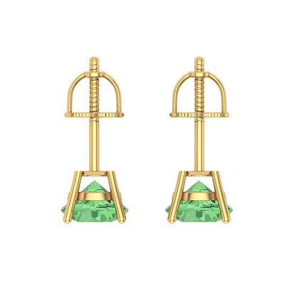1.5 ctw Green Zirconia Studs Earrings | 6mm Round Cut White Gold Screw back | April Birthstone