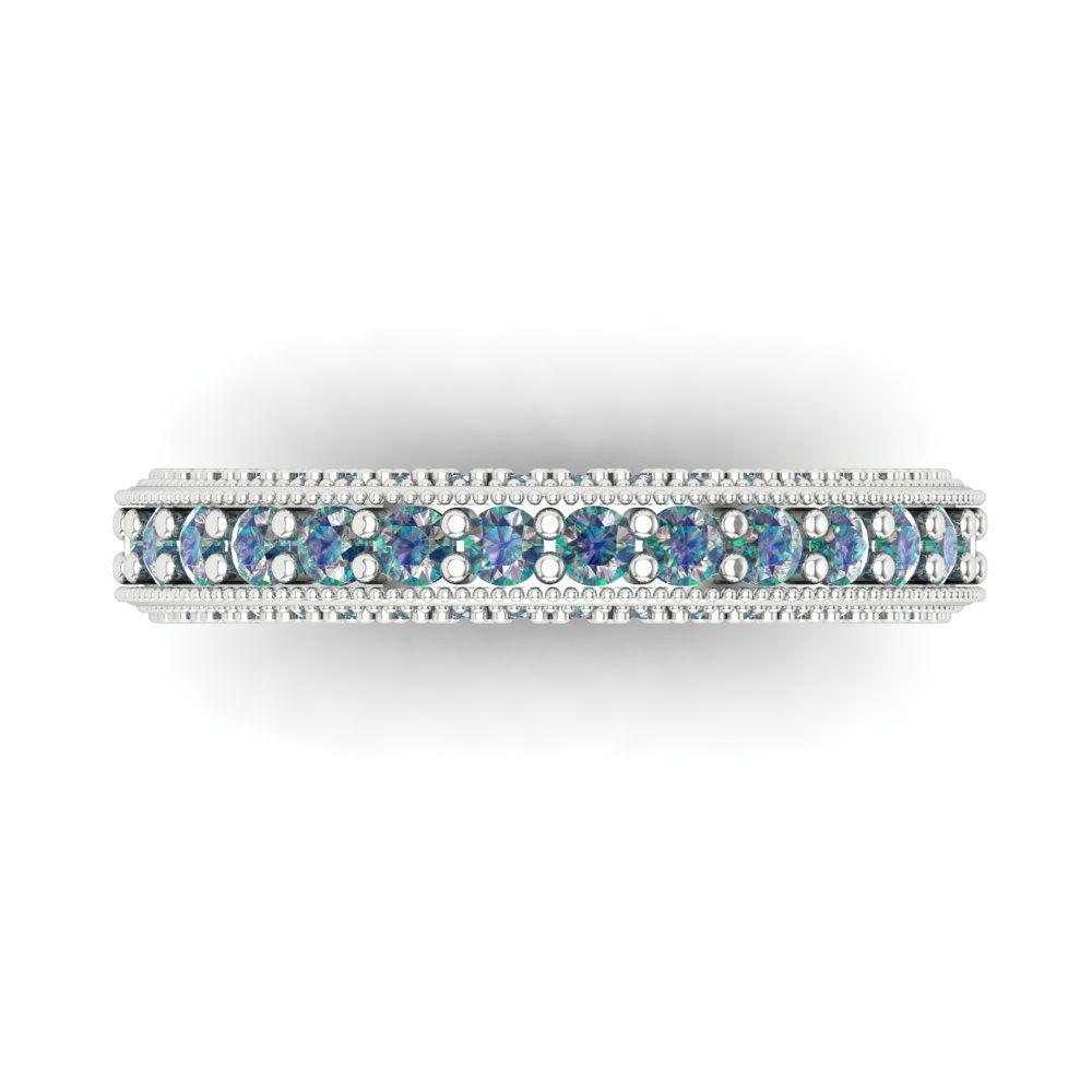 1.44 cttw Blue Moissanite Round Cut White Gold Eternity Wedding Band