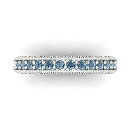 1.44 cttw Blue Moissanite Round Cut White Gold Eternity Wedding Band