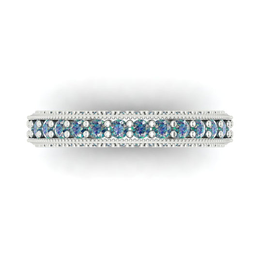 1.44 cttw Blue Moissanite Round Cut White Gold Eternity Wedding Band