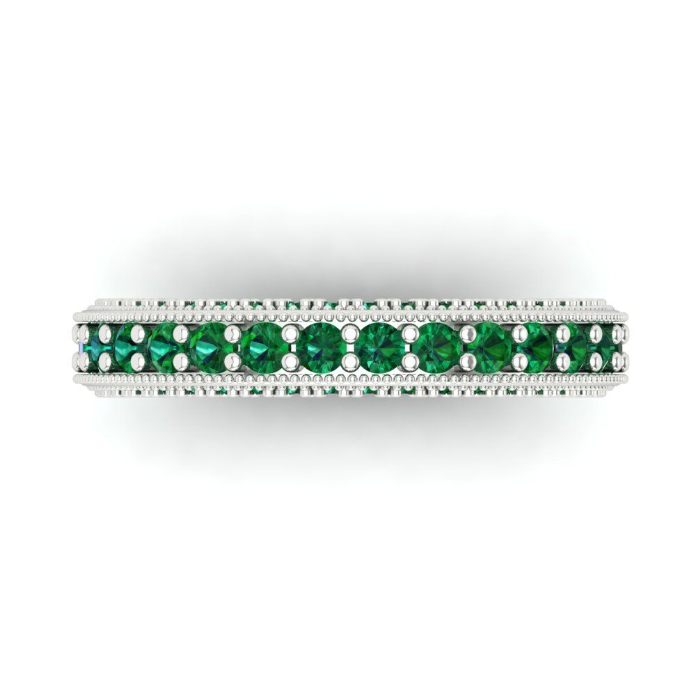 1.44 cttw Simulated Emerald Round Cut White Gold Eternity Wedding Band