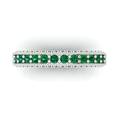 1.44 cttw Simulated Emerald Round Cut White Gold Eternity Wedding Band