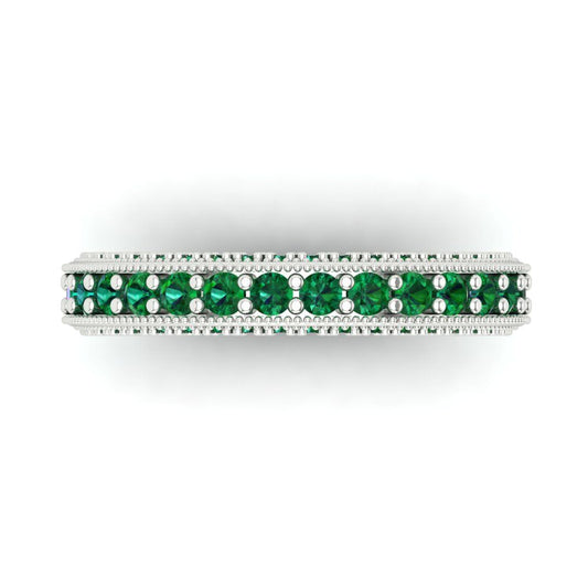 1.44 cttw Simulated Emerald Round Cut White Gold Eternity Wedding Band