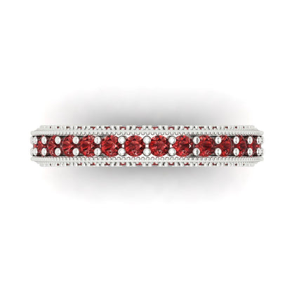 1.44 cttw Natural Garnet Round Cut White Gold Eternity Wedding Band